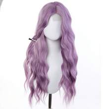 30英寸紫色合成长卷发假发，女士蕾丝前波浪假发，逼真洛丽塔长直发透气纤维假发帽 - 乾枯玫瑰色 - 查看 12