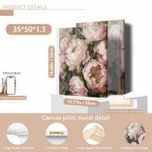 1pc Vintage Peony Floral Oil Painting On Canvas, Wooden Frame Wall Art Decor, Elegant Still Life Home Decoration, Ideal Gift - Multicolor - View 19