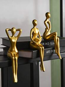 Minimalist Gold Home Decor Thinker Sculpture, Modern Bookshelf Small Sculpture Suitable For Living Room Decor, Resin Abstract Art Collectible, Suitable For Office And Bedroom Desk - Multicolor - View 2