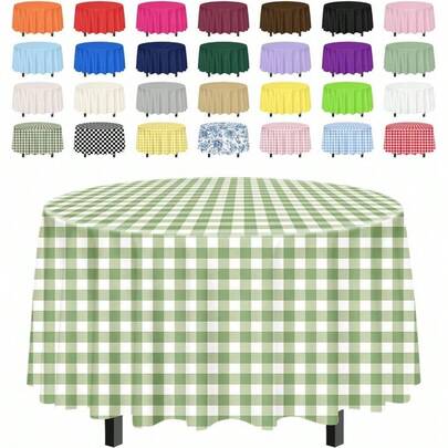 2 Pack Sage Green Gingham Tablecloth Round 84x 84 Green And White Checkered Table Cloth Disposable Plaid Table Cover Party Camping Picnic Wedding Circle Plastic Tablecloth