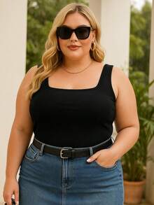Women's Plus Size Ribbed Casual Tank Top - màu đen - Xem 7