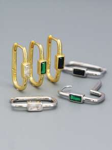 1件925纯银长方形切割方形耳环，轻盈精致的立方氧化锆首饰，女士礼物 - 單隻耳環 - 查看 6