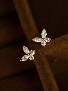 1 Đôi bông tai hình bướm tối giản, ngọt ngào, thanh lịch bằng bạc Sterling S925, đa năng, phù hợp để đeo hàng ngày, món quà bông tai sang trọng, tươi mới và thời trang. - Loại bướm - Xem 4