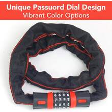 Cerradura de cadena para bicicleta, combinación de 4 dígitos reiniciable, resistente y antirrobo, con funda protectora, cadena d - 23 pulgadas - Ver 3