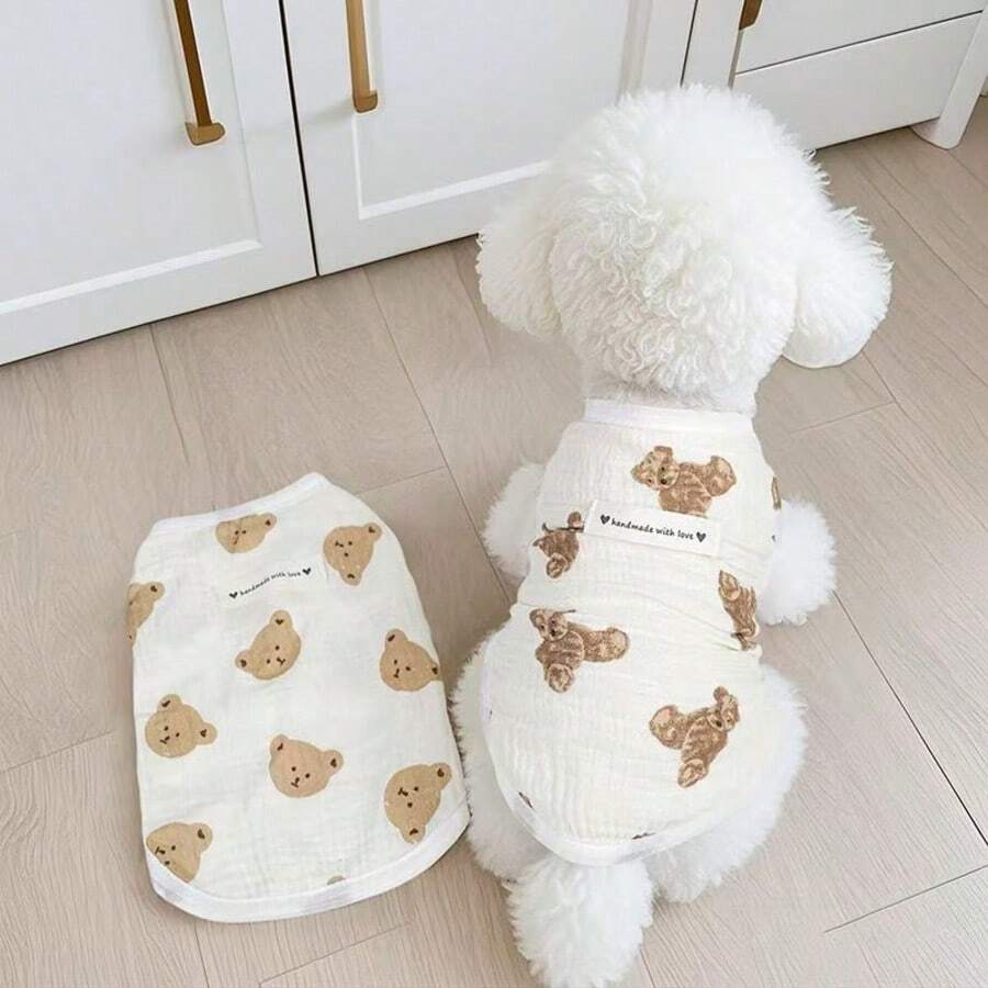 1件宠物衣服，轻便无袖猫背心，狗狗防晒衣，防掉毛，防舔舐，夏季款 - 白色 - 查看 1