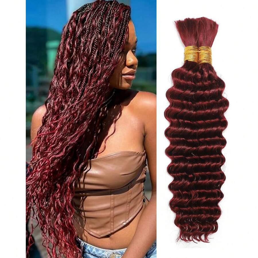 Tóc giả bện sóng sâu, tóc thật nguyên chất, dài 20 inch, không có mối nối, 100g, 2 bó, 100% tóc thật nguyên chất Brazil, kiểu xoăn Boho, tóc thật gợn sóng tự nhiên màu đen.