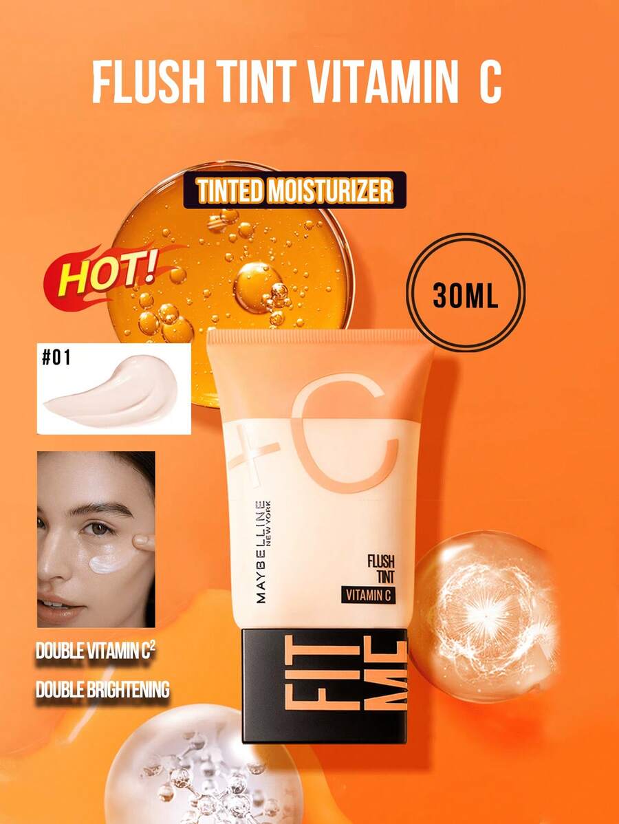 Maybelline Kem nền Fit Me Radiant White Dual-Effect Vitamin C #01 Porcelain White 5/30ml, Vitamin C² kép làm sáng da gấp đôi, cải thiện 8 khía cạnh chất lượng da, tinh chất ba tác động (Axit Hyaluronic dưỡng ẩm 24 giờ, Vitamin C làm sáng da, Niacinamide làm đều màu da), tạo làn da sáng tự nhiên, kết quả rõ rệt trước và sau khi sử dụng, 3 bước dễ dàng (Ấn ấm - Vỗ nhẹ), làm sáng da, dưỡng ẩm và làm sáng da hàng ngày, sản phẩm thiết yếu cho quy trình chăm sóc da hàng ngày và làm lớp lót trang điểm.