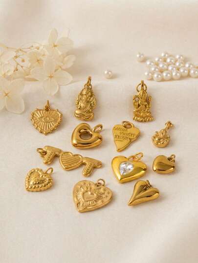 1件时尚金色象头女神心形镶嵌DIY吊坠，18K镀金，防水防褪色，DIY首饰配件，项链，手链，耳环，钥匙扣，包包，女士首饰，钱包，小吊坠，礼物