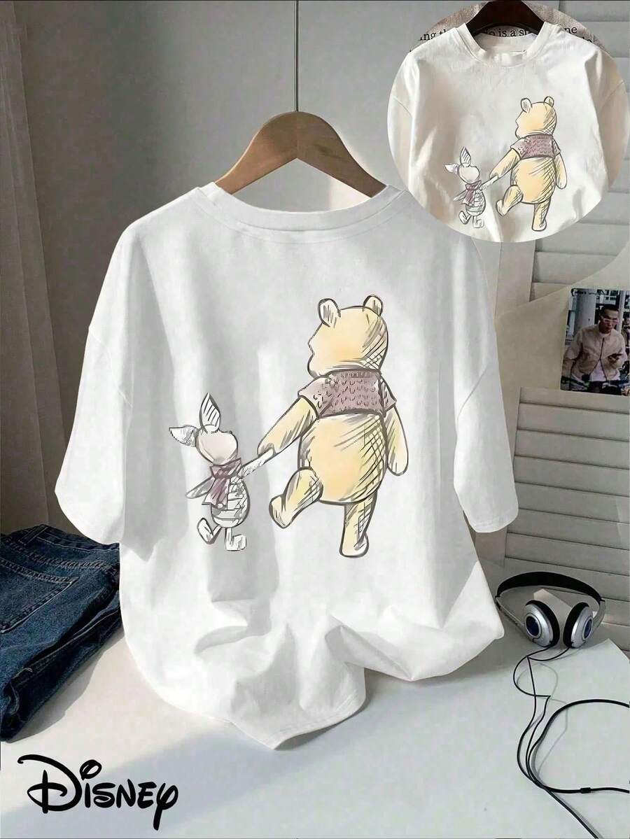 Disney authorized-men's cotton short sleeves, ladies Disney Winnie the Pooh and Pig Bajie T-shirts-spring and summer casual short-sleeved shirts, light polyester fabric, is an ideal gift for Disney fans, suitable for men and women, suitable for gifts. - Blanco - Ver 1