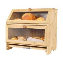Caja de pan de doble capa con tabla de corte encimera de cocina contenedor de almacenamiento de pan con ventanas transparentes - Caqui - Ver 7