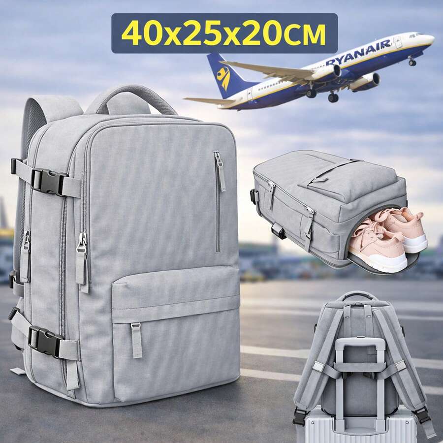 Ba lô xách tay (40x20x25cm), có ngăn đựng giày, có thể để dưới ghế, phù hợp với các chuyến bay của Ryanair; Vali xách tay, ba lô du lịch, đáp ứng yêu cầu kích thước hành lý xách tay, có thể đựng máy tính xách tay 14 inch, phù hợp cho các kỳ nghỉ ngắn, du lịch, thăm thân, đi nước ngoài, ba lô dã ngoại, cặp sách. - Màu Xám nhạt - Xem 1