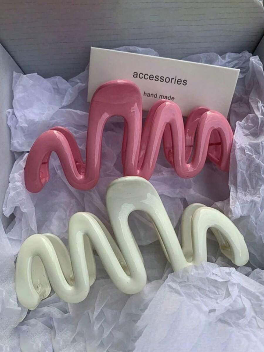 2个极简波浪形发夹爪夹冬季发饰 - 彩色 - 查看 1