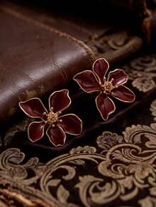 1 Pair Elegant Floral Vintage Design Fashion Earrings, Suitable For Women's Daily Wear, Party Gift, Mother's Day Gift - Black - View 11