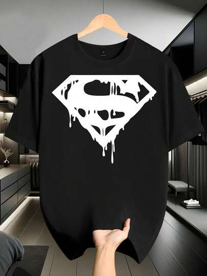 Warner Bros Camiseta con el logotipo de Superman y S-Shield para hombre: camiseta informal de cuello redondo con gráfico de Superman y el icónico logotipo de Superman, adecuada para convenciones de cómics de verano y uso diario. Regalo para novio.