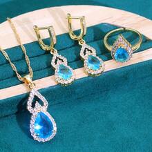 Elegant Retro Olive Green Cubic Zirconia Necklace And Earrings Set - 18K Golden Plated - Perfect For Valentine'S Day, Weddings, And Gifts - Style 2 - View 3