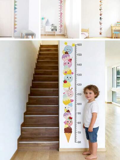 BRUP 1/2张/套 可爱冰淇淋身高测量墙贴，自粘可移除，儿童房装饰，适用于卧室和婴儿房墙面装饰，PVC材质，趣味墙贴，用于测量身高