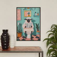 1幅帆布墙画，带框墙饰，趣味绵羊上厕所海报，现代动物艺术，可爱绵羊在浴室读报纸，异想天开的动物插画，古灵精怪，复活节装饰，复活节海报，春季家居装饰 - 羊 - 查看 8