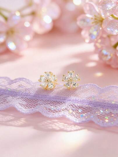 Artepollo 1 Pair Cute Flower Stud Earrings, Inlaid With Dazzling Zirconia, Suitable For Parties, Banquets, Birthdays, Vacations And Daily Wear, Great Gift For Friends And Family