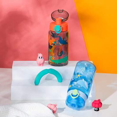 1 bình nước ngoài trời 550ml, hình hoạt hình sáng tạo có nắp, cốc nhựa có nắp bật, chống rò rỉ, dung tích lớn, cốc dễ thương cho mùa hè, bình nước thể thao ngoài trời, quà tặng tựu trường.