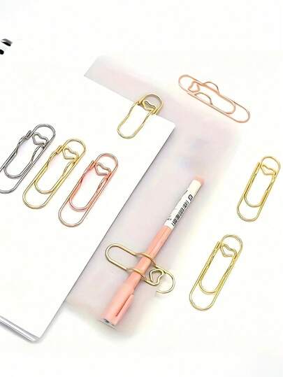 3/1 Set Stainless Steel Multi-Functional Metal Clips, Accessories For Notebooks And Diaries. Includes Pen Clip, Stand, And Hook Functions For Organizing Office And Study Supplies. Contains Heart-Shaped Pen Clip, Paper Clip Pen Clip, Writing Stationery Accessories, Notebook Stand, Pen Clip, And Pen Hook.