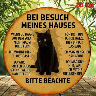 8*8 Inch Round French Style "Cats Welcome" Vintage Decorative Sign Plaque, "Cat Home" Decor Plaque, Suitable For Living Room, Bedroom, Office, Cafe, Study, And Pet Shop, Random Hole Position