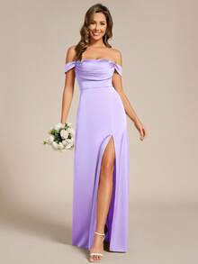 EVERPRETTY Elegant High Slit Off-Shoulder Formal Evening Gown, Suitable For Balls, Galas, Graduation Ceremonies, And Other Formal Occasions - Mauve Purple - View 4