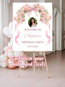 Poster chào mừng hoa lá có thể tùy chỉnh, thêm văn bản và ảnh theo yêu cầu, kích thước lớn phù hợp cho đám cưới, sinh nhật và các dịp khác. - Nhiều màu - Xem 1