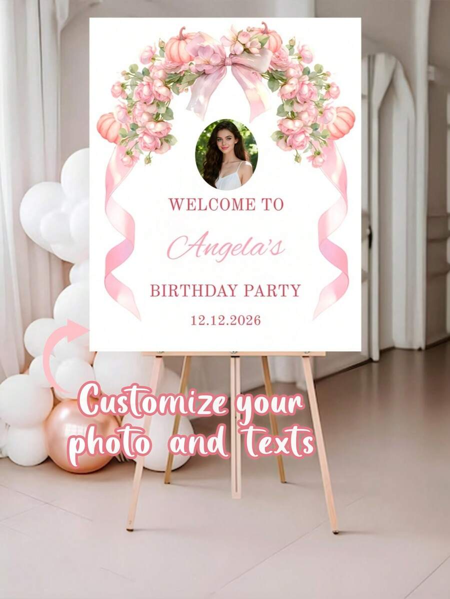 Poster chào mừng hoa lá có thể tùy chỉnh, thêm văn bản và ảnh theo yêu cầu, kích thước lớn phù hợp cho đám cưới, sinh nhật và các dịp khác. - Nhiều màu - Xem 1