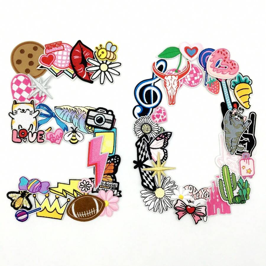 50片混色刺绣布贴，图案多样，美观大方，适用于服装、帽子、牛仔裤、包袋等各种物品的布料装饰，提升时尚感。 - F - 查看 1