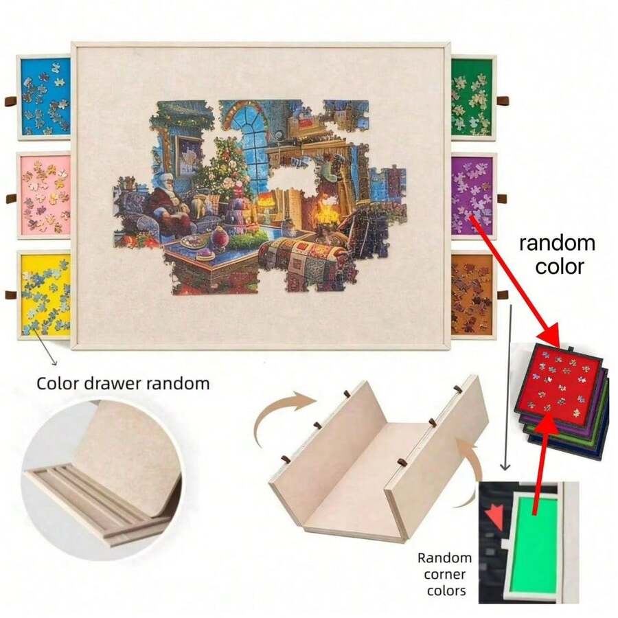 2000 Piece Tilted Jigsaw Puzzle Board With 2-In-1 Puzzle Stand And Cover, Lightweight Puzzle Board With 6 Drawers, Portable Felt Puzzle Table, Suitable For Adults - Camel - View 1