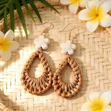 1 Pair Bohemian Style Rattan & Soft Ceramic Flower Earrings, Suitable For Women's Vacation And Music Festival Wear - Multicolor - View 7