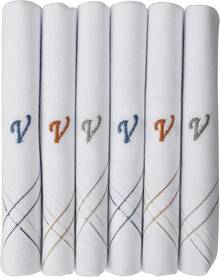 ¡RecomendadoCaruso Italy - Pañuelo de algodón 100% puro con bordado con inicial para hombre, base blanca con borde de color, paquete de 6¡Top de Temporada - Ie-v - Ver 6