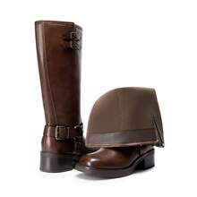 Women's Motorcycle Boots Side Zipper Knee High Boots Square Toe Chunky Low Heel Buckle Decorated Biker Fashion Stylish Riding Boots Festival Dresses For Woman - Cà phê nâu - Xem 6