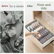 Foldable Drawer Clothes Organizer, Washable Mesh Storage Box With Divider Grids (7 For Leggings/Pants, 9 For T-Shirts), 36*25*5cm For Socks Bras Underwear, Space-Saving For Dorm Bedroom - Gray - View 5