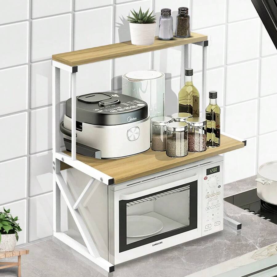 Regal für Mikrowelle,  Mikrowellenregal, modernes Design, Metallgestell mit MDF-Holzregal, Küchenmöbel, 65*54*30 cm - C - Übersicht 1