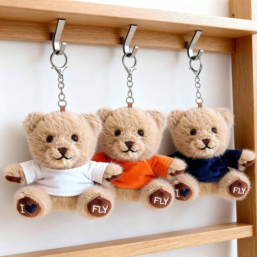 4.3in Cute Dressed Teddy Bear Keychain Plush Toy Valentine Easter Gifts Grateful Kids Gifts 3 Styles White Navy Orange T-Shirt Backpack Charm Mini Stuffed Animal Doll Present,Llaveros,Llavero,Trinkets,Anime Keychain - 海軍T卹熊鑰匙扣 - 查看 1