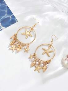 1对新款创意几何圆形海洋沙滩度假风优雅派对及日常佩戴耳环 - 金黃色 - 查看 3