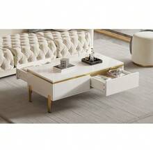 Modern High-Gloss Coffee Table, Stylish Side Table, Multifunctional, Living Room Furniture, 100 X 50 X 36 Cm (Length X Width X Height) - White - View 2