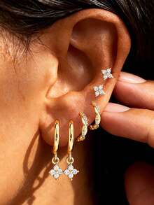 6件套优雅铜质水钻花朵吊坠耳环套装，适合女性，约会、婚礼、派对、送给母亲、妻子、朋友、生日礼物 - 彩色 - 查看 11