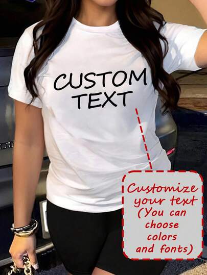 Customizable Plus-Size Women's Short-Sleeved T-Shirts. Add Your Own Text (Quotes/Special Phrases/Funny Sayings/Names/Slogans, Etc.), Choose Your Favorite Color And Font, And Design Your Own Personalized Printed T-Shirt – The Perfect Gift For Your Girlfriend. Suitable For Anniversaries, Valentine's Day, Mother's Day White Summer