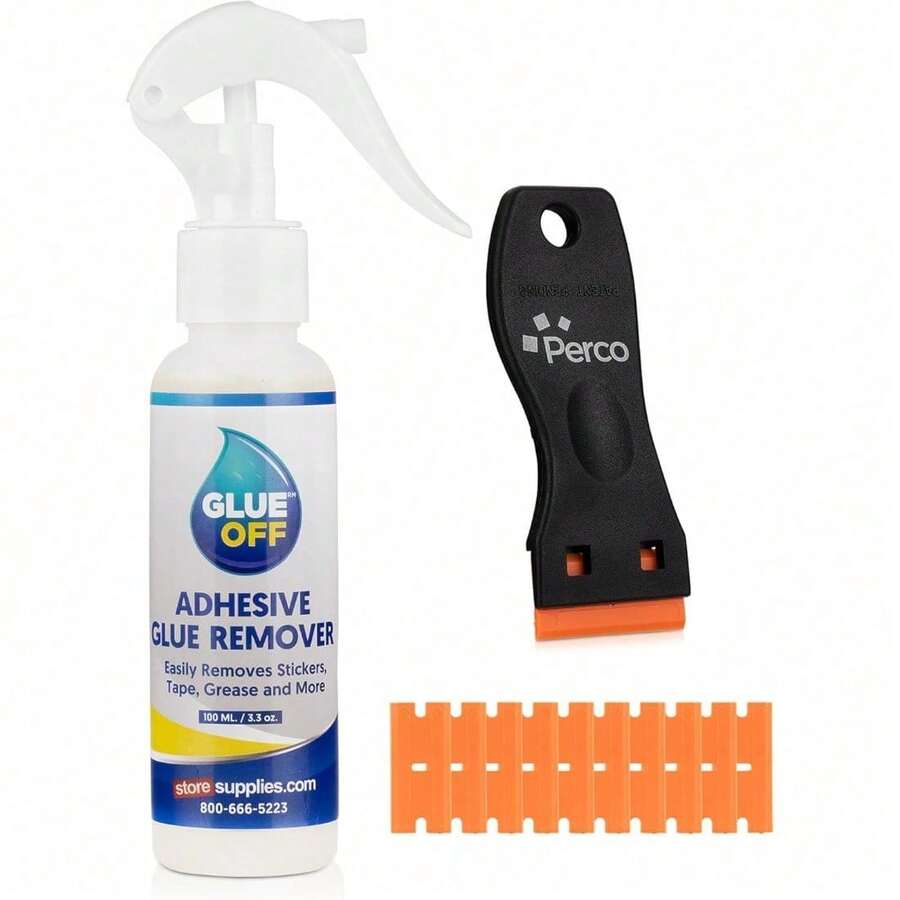 Glue Off Adhesive Remover 3.3 Fl. Oz & Scraper With Plastic Razor For Removing Labels (Adhesive Remover & Scraper W/Plastic Razor) - 3.3 Fl Oz (Pack Of 1) - View 1