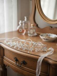 1 Stück handgefertigter Marquise-Strass Braut Haarreif - elegantes Blattdesign Hochzeit Haarband für Bräute und Brautjungfern, funkelndes Abschlussball Haaraccessoire - Silber - Übersicht 4