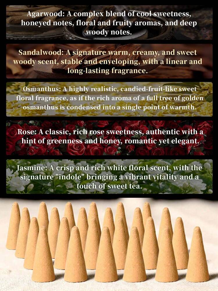 70g Natural Incense Cones, Long-Lasting Fragrance, Air Purifying, 5 Scent Options, Suitable For Yoga, Meditation And Home Fragrance - Incense Cone - View 9