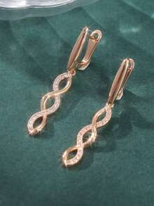 1 Pair Fashionable & Elegant Long Earrings, Luxurious Interwoven Design. The Elegant Earring Combination Is Made Of Zirconia, Suitable For Daily And Holiday Wear, A Perfect Gift For Her - Rose Gold - View 7