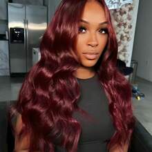 酒红色 99J 蕾丝前假发 - 13x4 200% 密度水波纹蕾丝前额假发，预先拔毛，带婴儿发，高清蕾丝，女士款（26 英寸，13x4 水波纹蕾丝前额假发） - SBUG - 查看 10