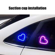Luz ambiental de coche en forma de corazón, ventosa para ventana de coche, luz Led de ambiente, 500mAh, lámpara de neón recargable/USB-C, adornos ESME - Rojo - Ver 4