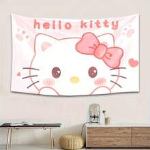 SANRIO 1面Hello Kitty可爱女孩数码印花旗帜，适合室内家居和车库墙面装饰、户外广告、节日派对悬挂装饰，带金属孔眼 - 彩色 - 查看 1