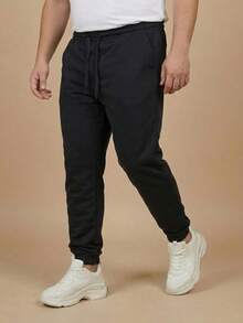 Men's Plus Size Jogger Sweatpants In Flannel Fabric With Pocket | Warm, Plus Size Men's Pants - Black - View 1