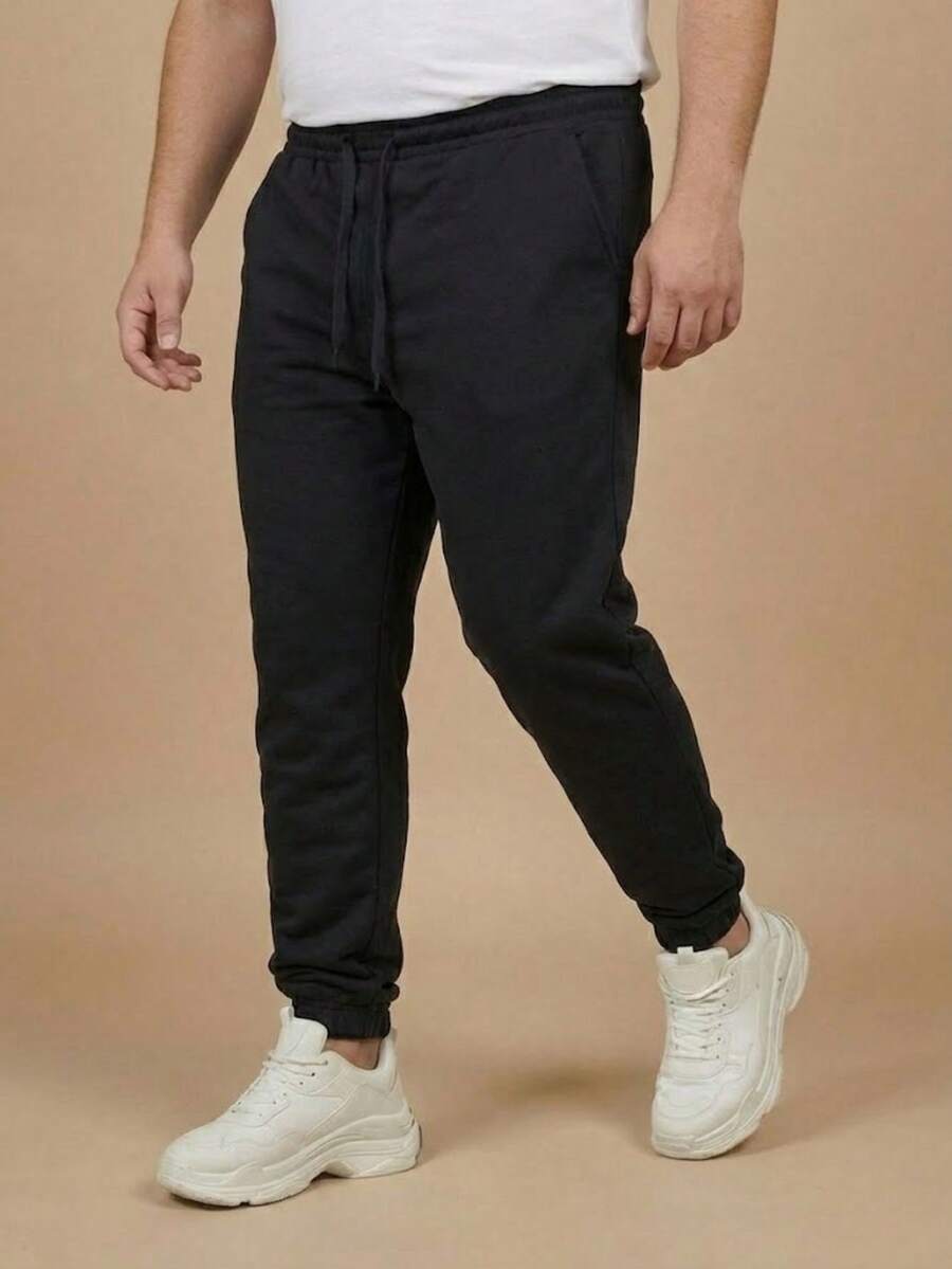 Men's Plus Size Jogger Sweatpants In Flannel Fabric With Pocket | Warm, Plus Size Men's Pants - Black - View 1