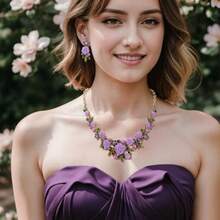 Bridal Fashion Necklaces - Purple Gold - View 2